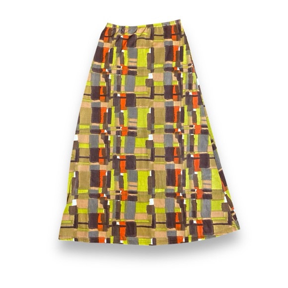 Vintage Dresses & Skirts - Vtg. 90s Multicolor Geometric Abstract Watercolor Midi Skirt Size Large